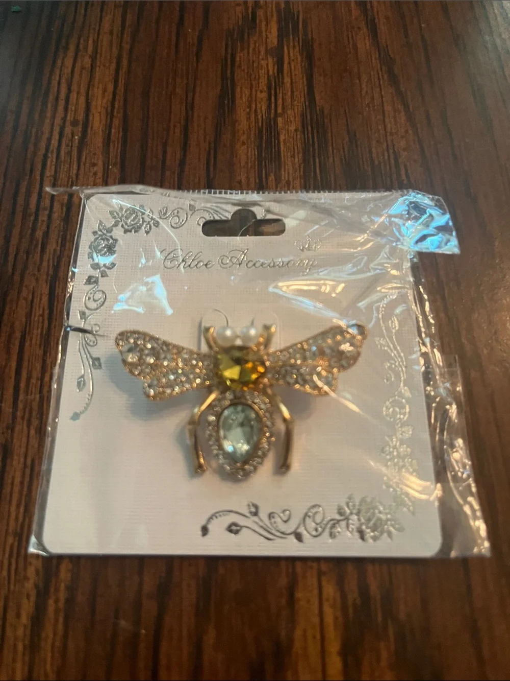 Crystal Bee Brooch - Gold Tone with Clear & Yellow Stones